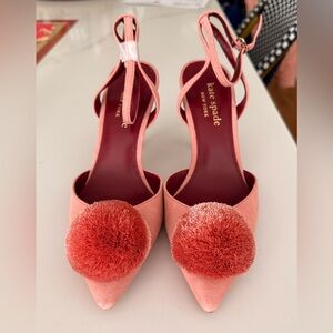New Kate Spade Coral Heels with Pom-Pom